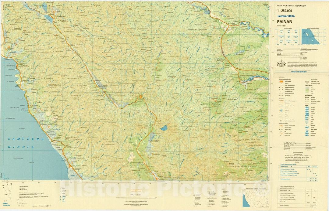 Map : Painana, Indonesia 1985, Peta rupabumi Indonesia, 1:250,000 , Antique Vintage Reproduction