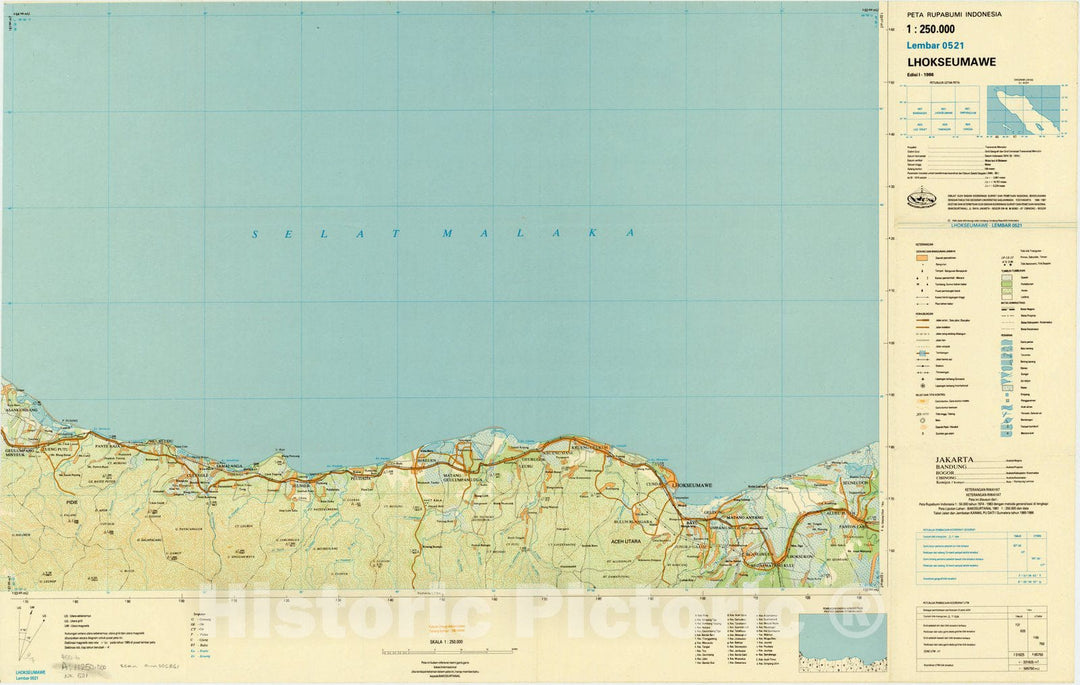 Map : Lhokseumawe, Indonesia 1985, Peta rupabumi Indonesia, 1:250,000 , Antique Vintage Reproduction