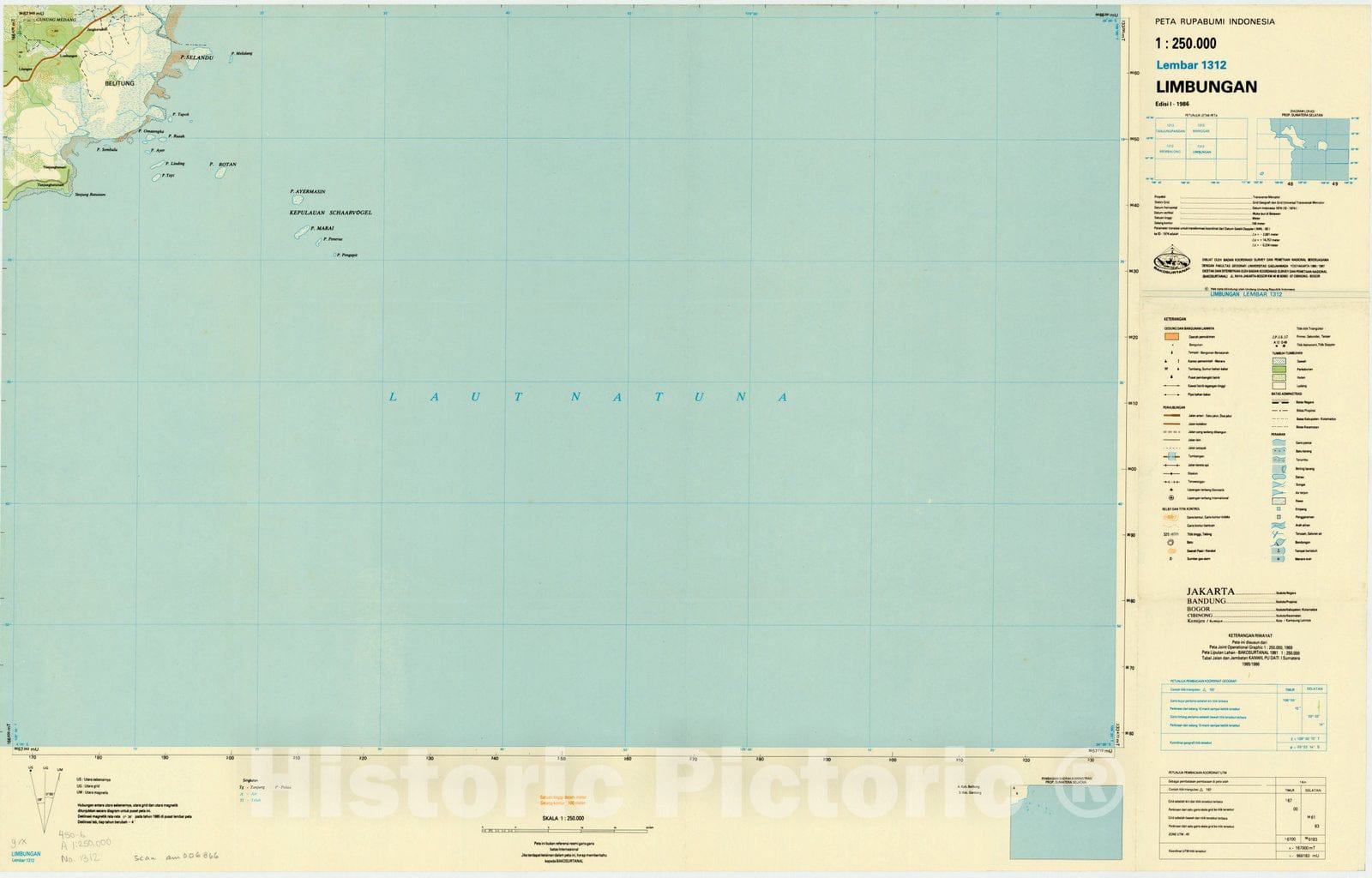 Map : Limbungan, Indonesia 1985, Peta rupabumi Indonesia, 1:250,000 , Antique Vintage Reproduction