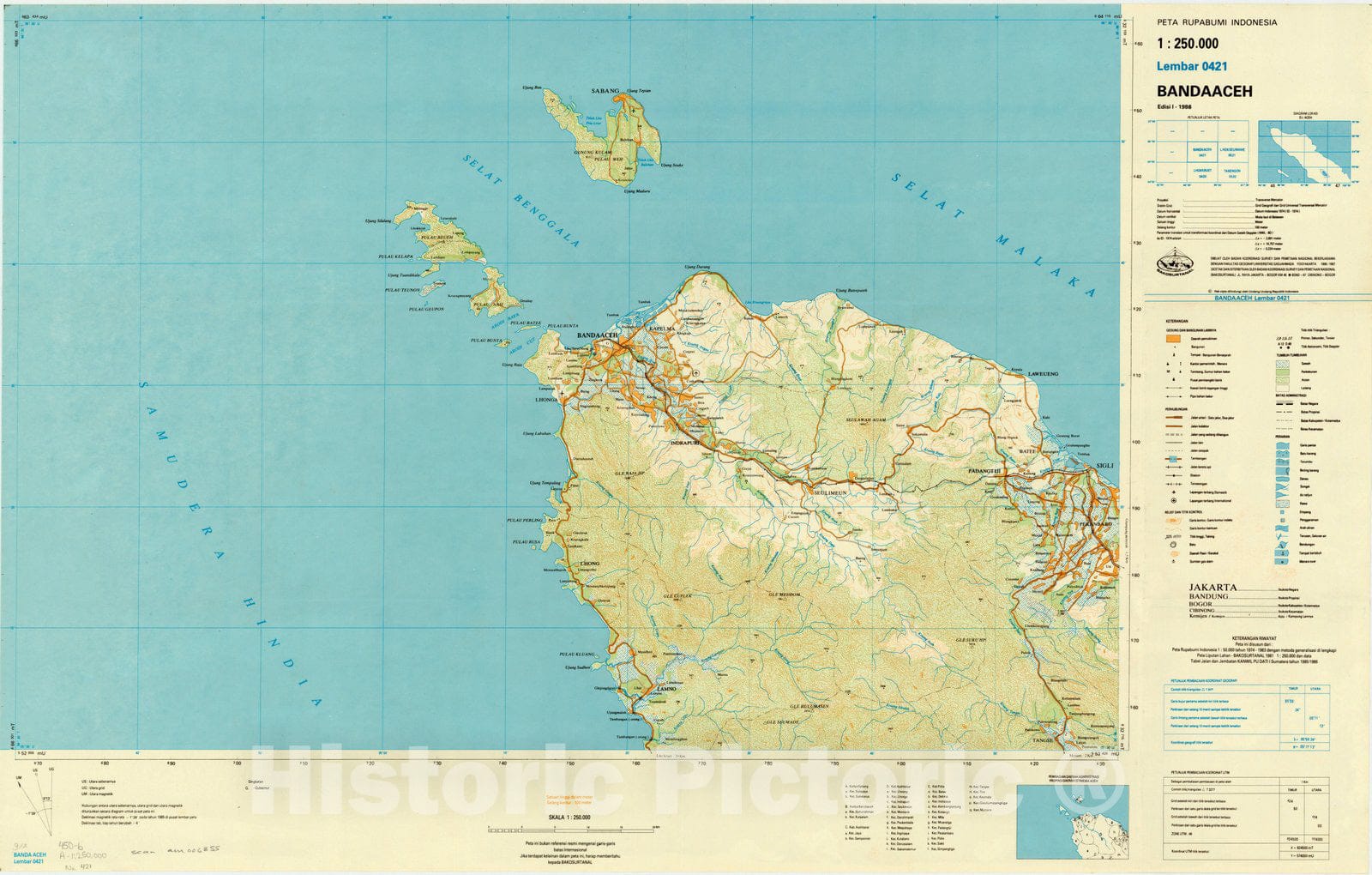 Map : Banda Aceh, Indonesia 1981, Peta rupabumi Indonesia, 1:250,000 , Antique Vintage Reproduction