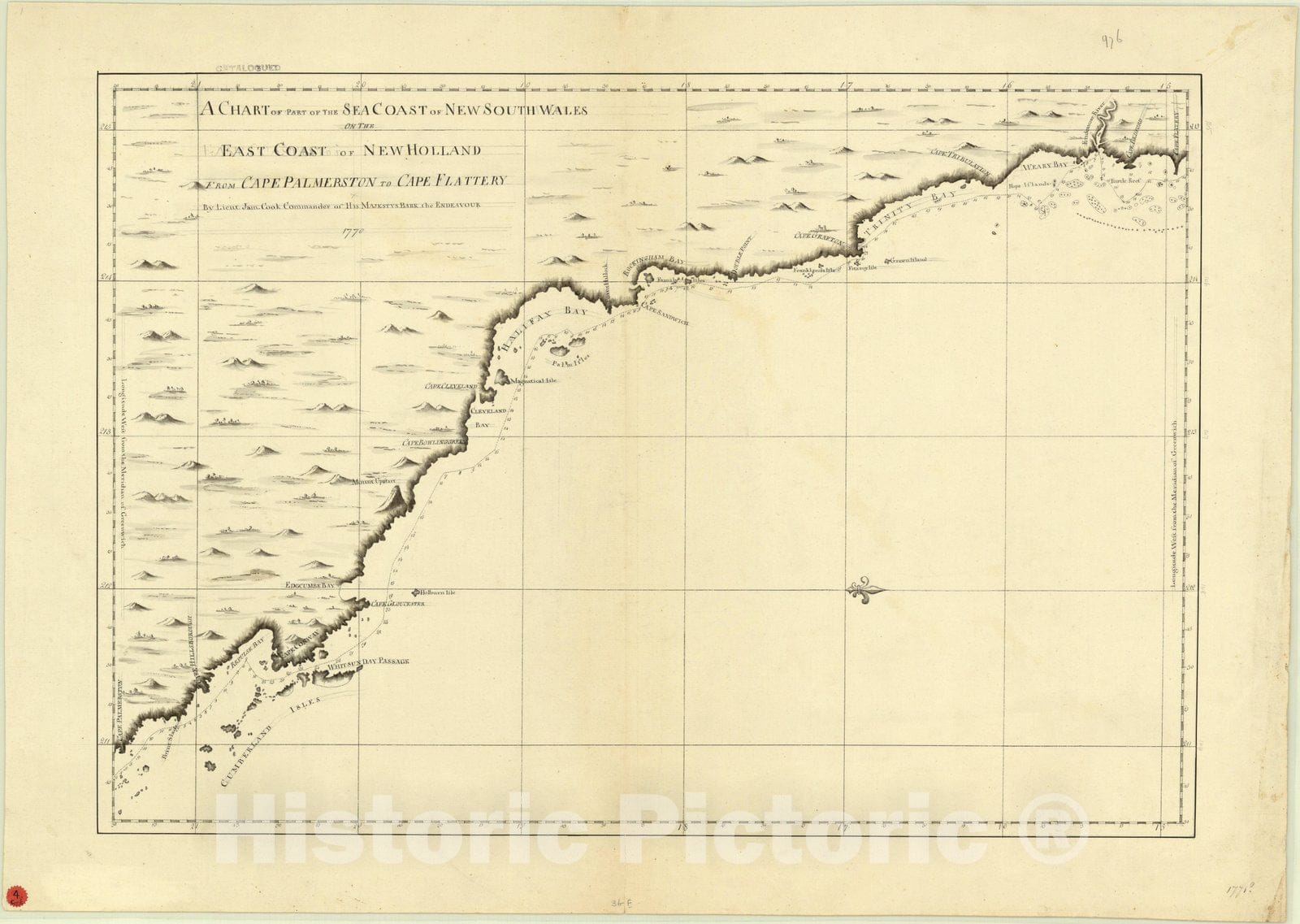 Map : Southeast Coast of Australia 1771, Chart of part of the sea coast of New South Wales on the east coast of New Holland from Cape Palmerston to Cape Flattery