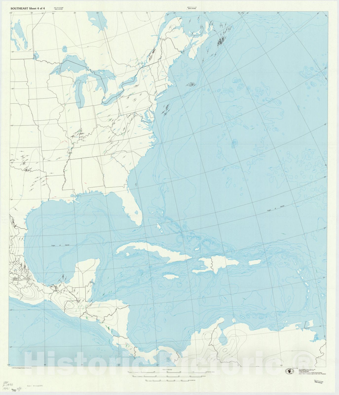 Map : North America 1991 3, Stress map of North America 1990 , Antique Vintage Reproduction