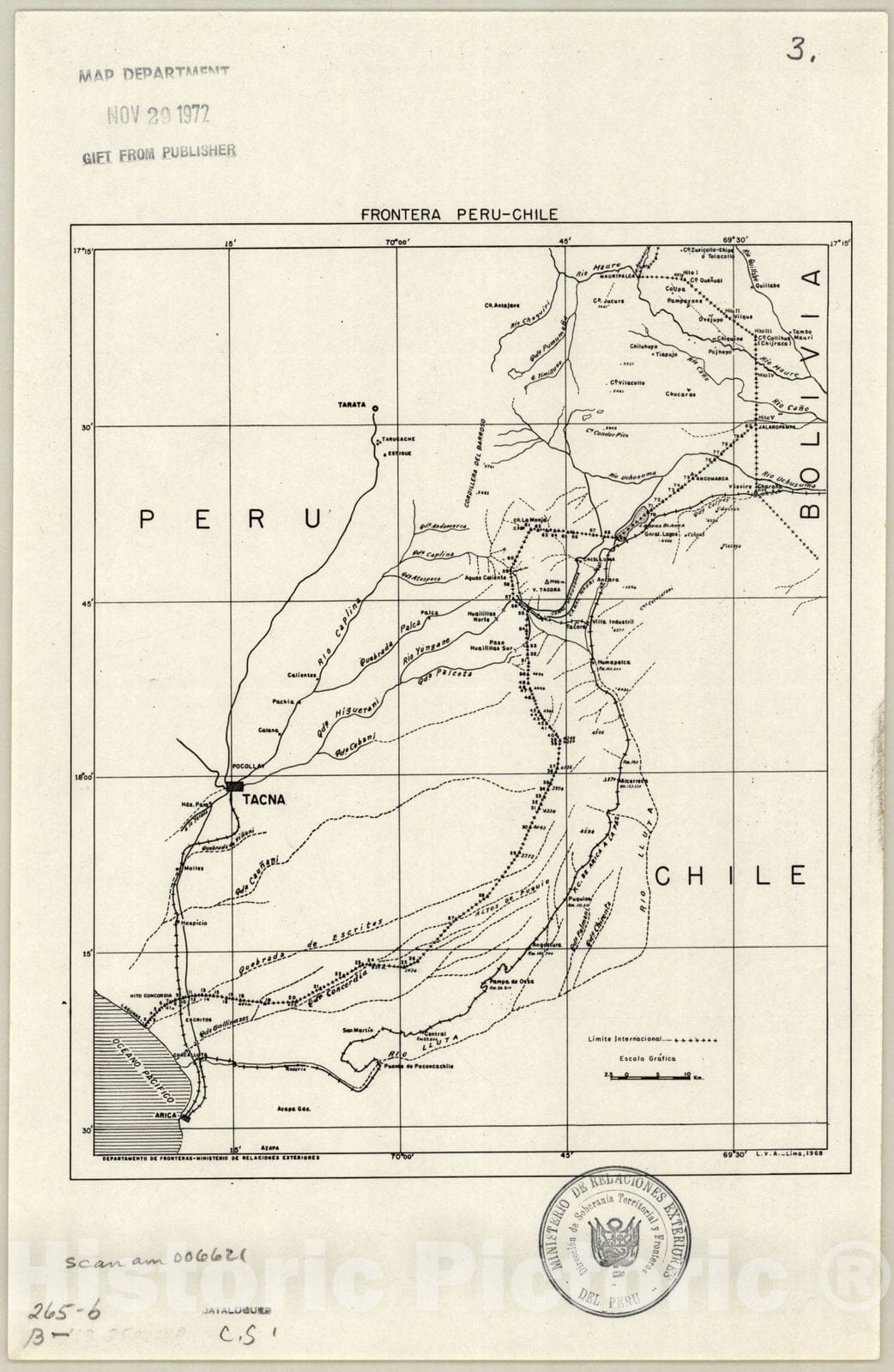 Map : Peru 1968 2, Frontera Peru-Bolivia, Brasil, Chile, Colombia, Ecuador, , Antique Vintage Reproduction