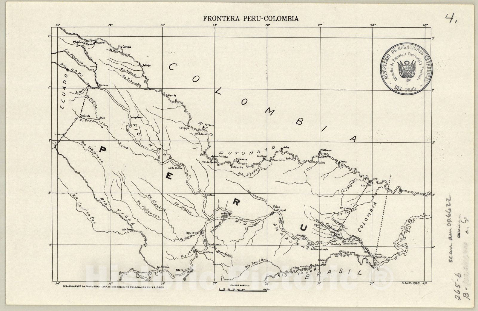 Map : Peru 1968 5, Frontera Peru-Bolivia, Brasil, Chile, Colombia, Ecuador, , Antique Vintage Reproduction