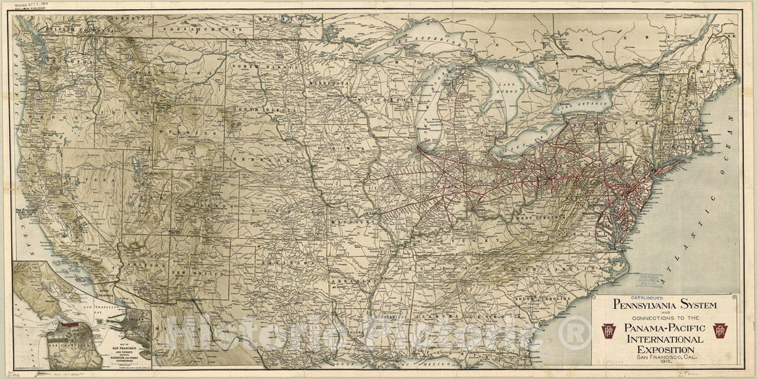 Map : United States 1914, Pennsylvania Railroad to the Panama-Pacific International Exposition, San Francisco 1915 , Antique Vintage Reproduction