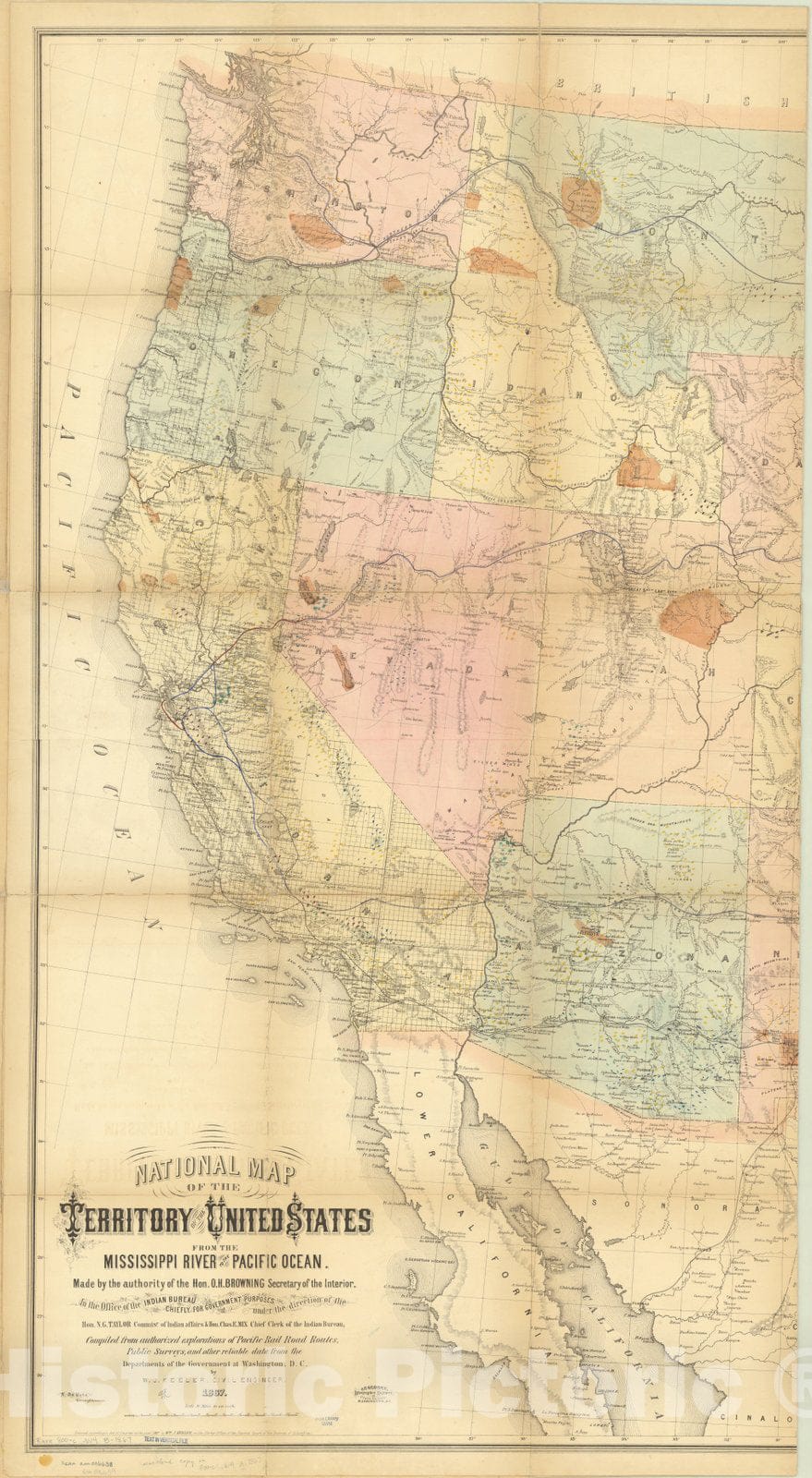 Map : United States 1867 1, Antique Vintage Reproduction