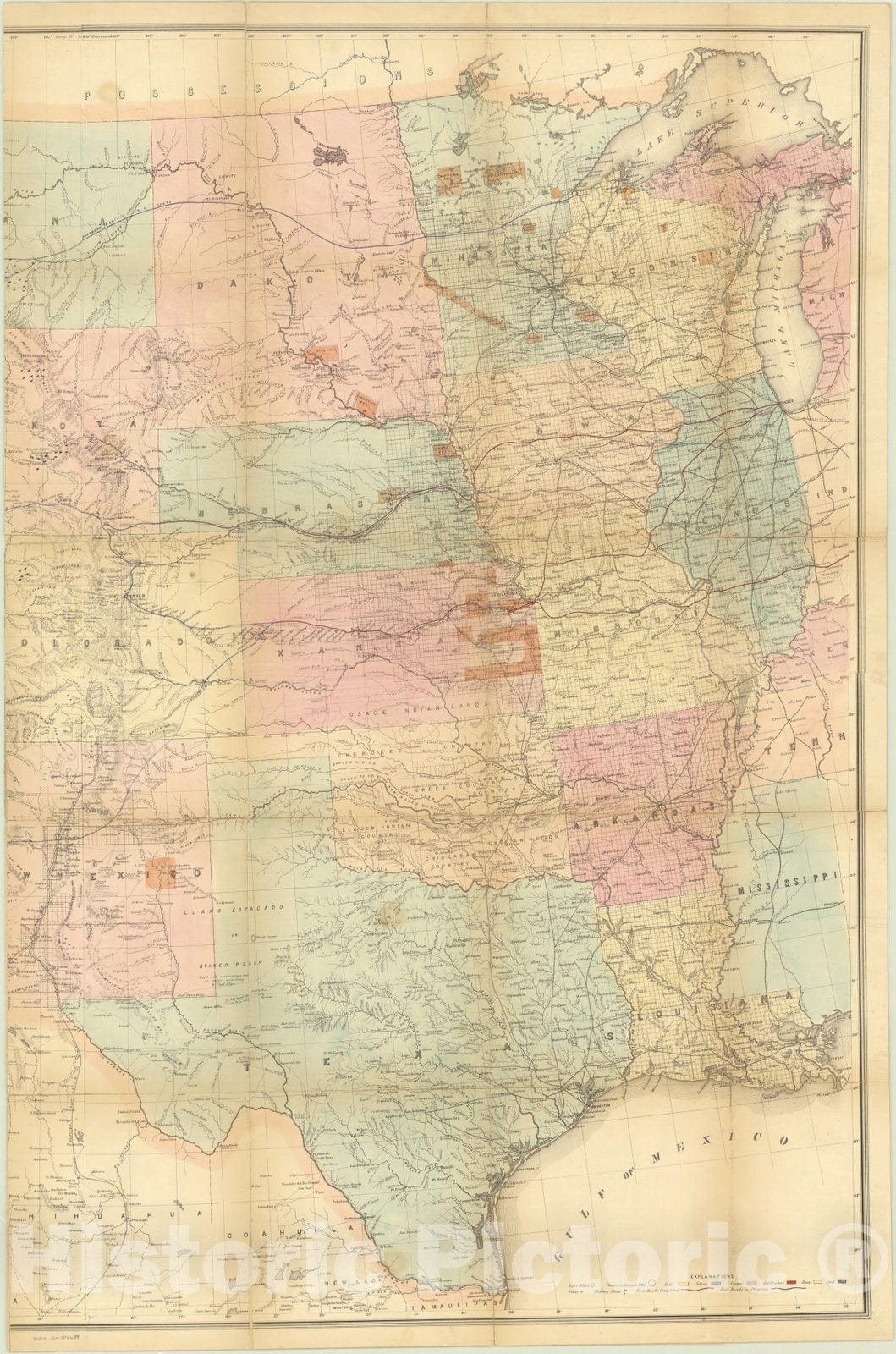 Map : United States 1867 2, Antique Vintage Reproduction