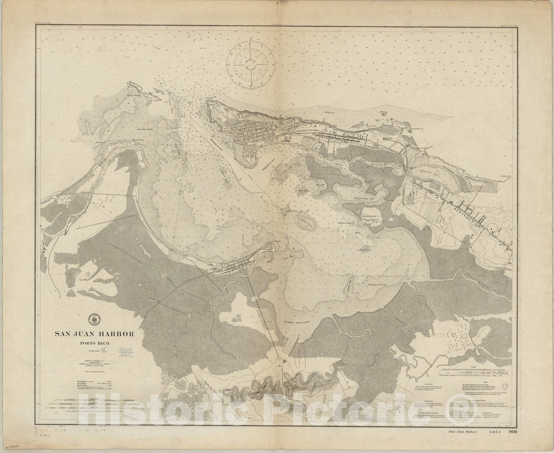 Map : San Juan, Puerto Rico 1911, San Juan Harbor, Porto Rico , Antique Vintage Reproduction