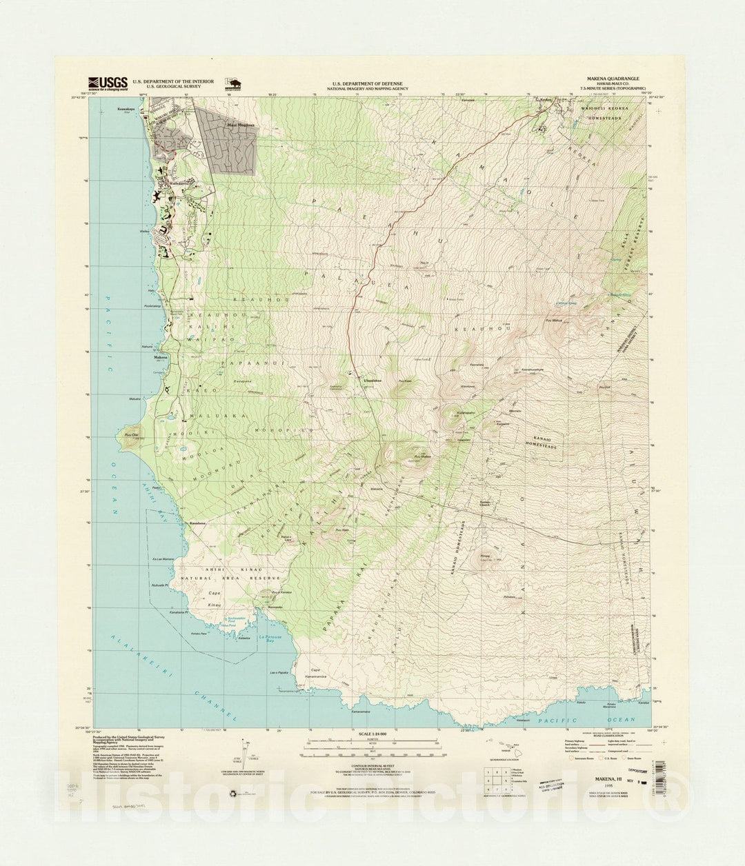 Map : Makena, Hawaii 1995, Makena quadrangle, Hawaii-Maui Co., Antique Vintage Reproduction