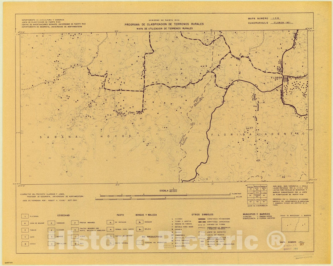 Map : Florida, Puerto Rico 1950, Cuadrangulo Florida NO 106. Mapa de utilizacion de terrenos rurales , Antique Vintage Reproduction