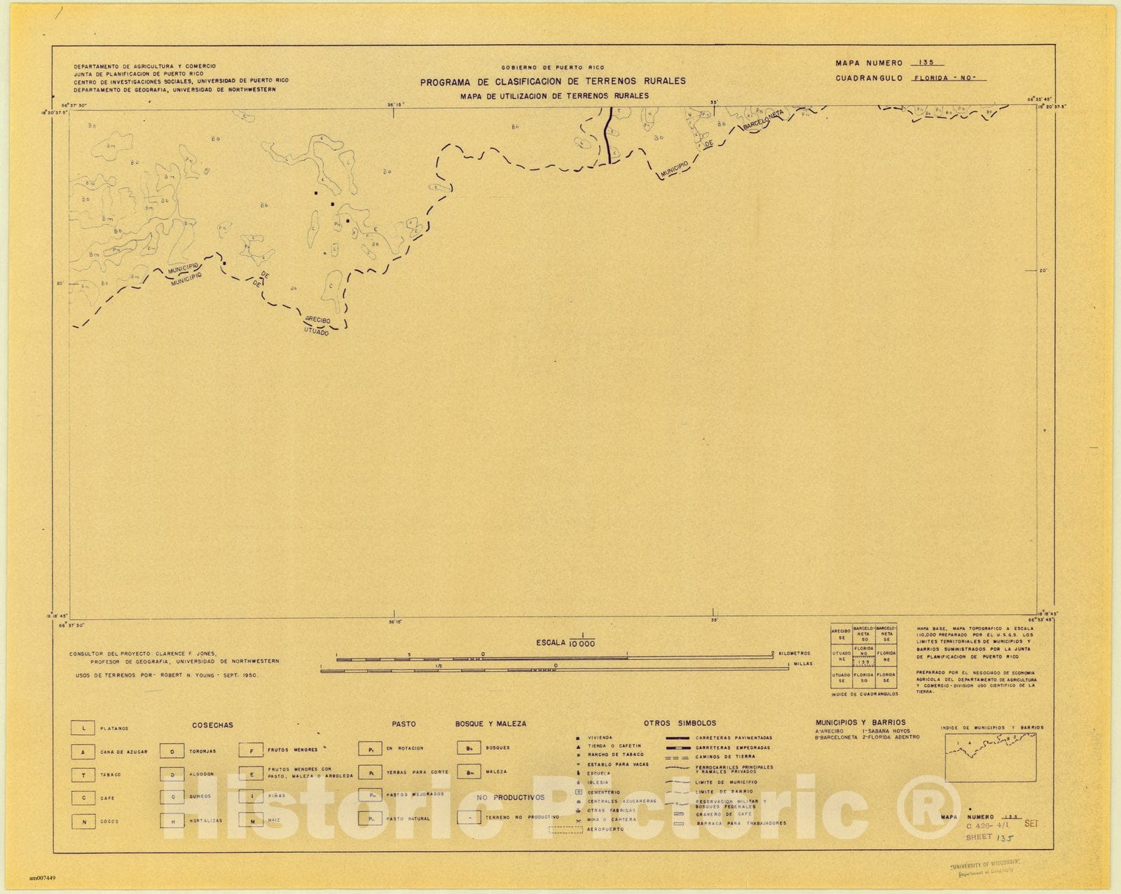 Map : Florida, Puerto Rico 1950, Cuadrangulo Florida NO 135 , Antique Vintage Reproduction