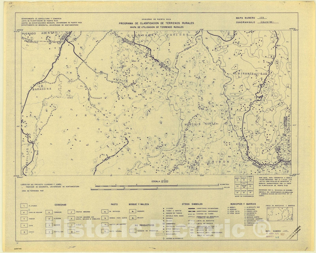 Map : Ciales, Puerto Rico 1950, Cuadrangulo Ciales NE. Mapa de utilizacion de terrenos rurales , Antique Vintage Reproduction