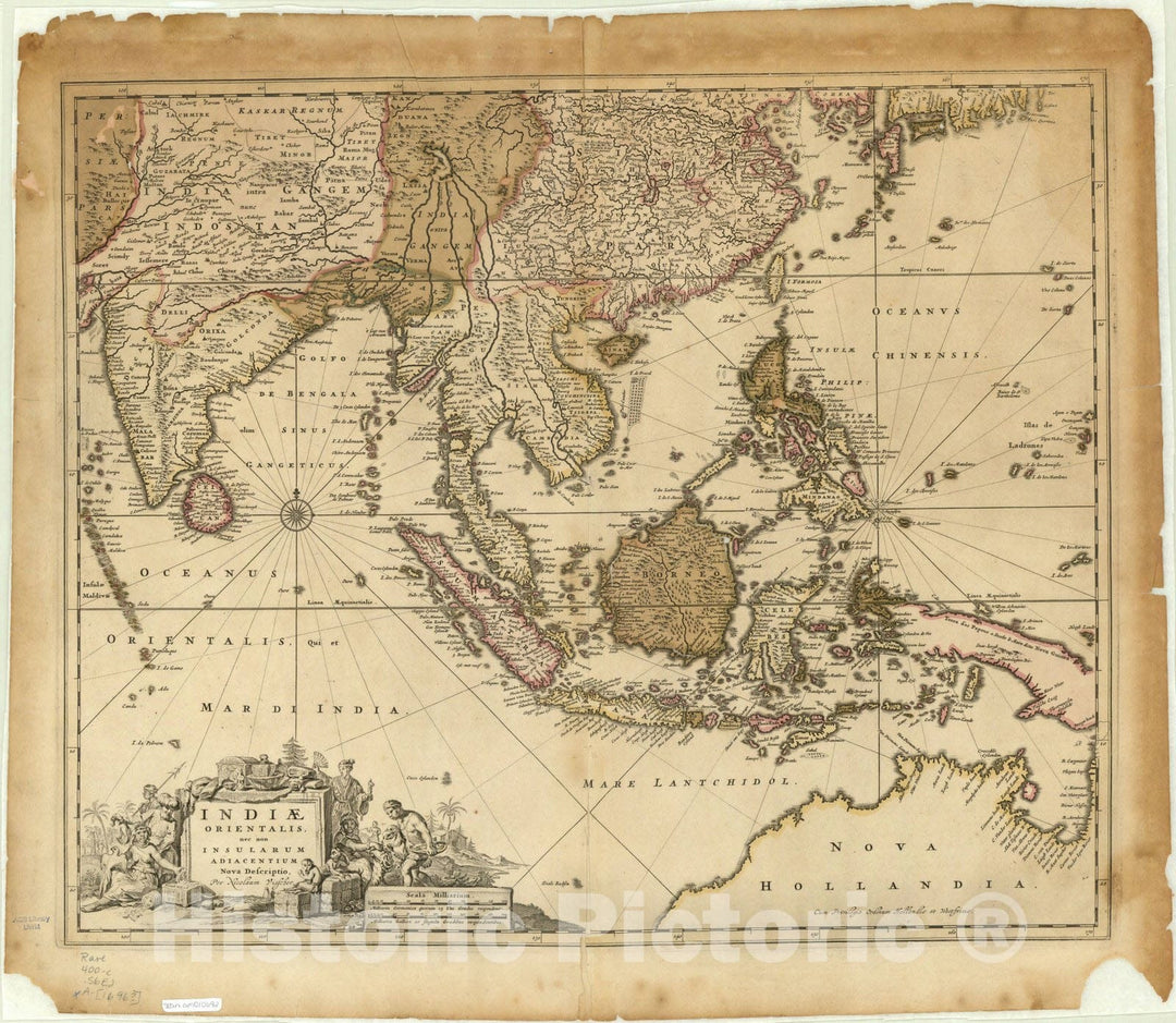 Map : Southeast Asia 1696, Indiae orientalis nec non insularum adiacentium nova descriptio , Antique Vintage Reproduction