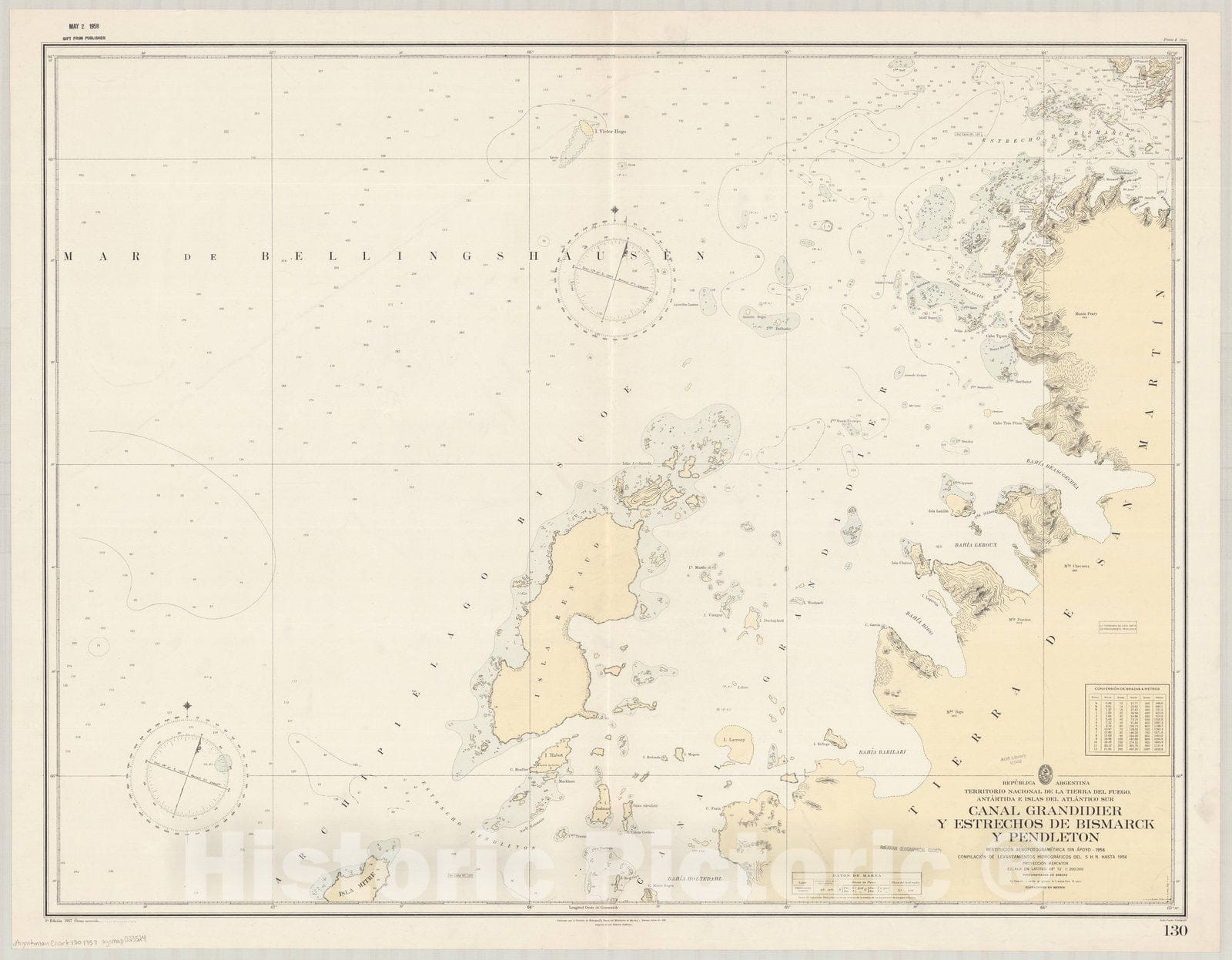 Historic Map : Graham Land 1957, Republica Argentina, Territorio Nacional de la Tierra del Fuego, Antartida e Islas del Atlantico Sur, Canal Grandidier, Antique Vintage Reproduction