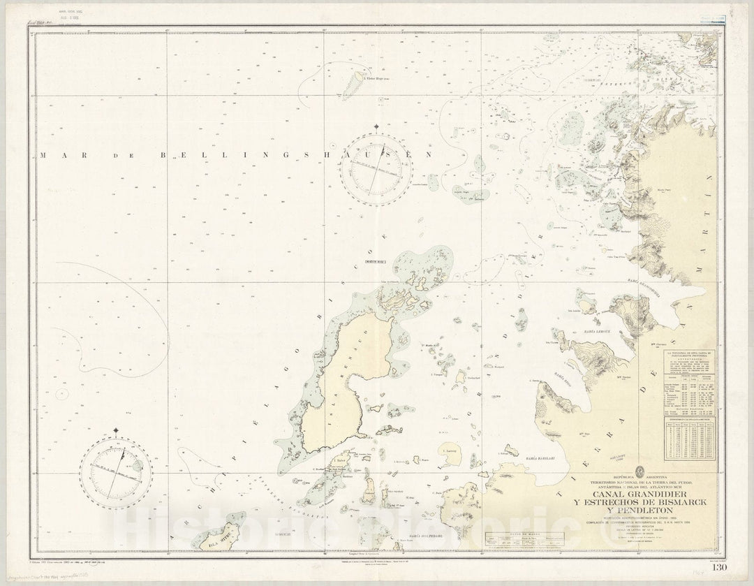 Historic Map : Graham Land 1964, Republica Argentina, Territorio Nacional de la Tierra del Fuego, Antartida e Islas del Atlantico Sur, Canal Grandidier, Antique Vintage Reproduction