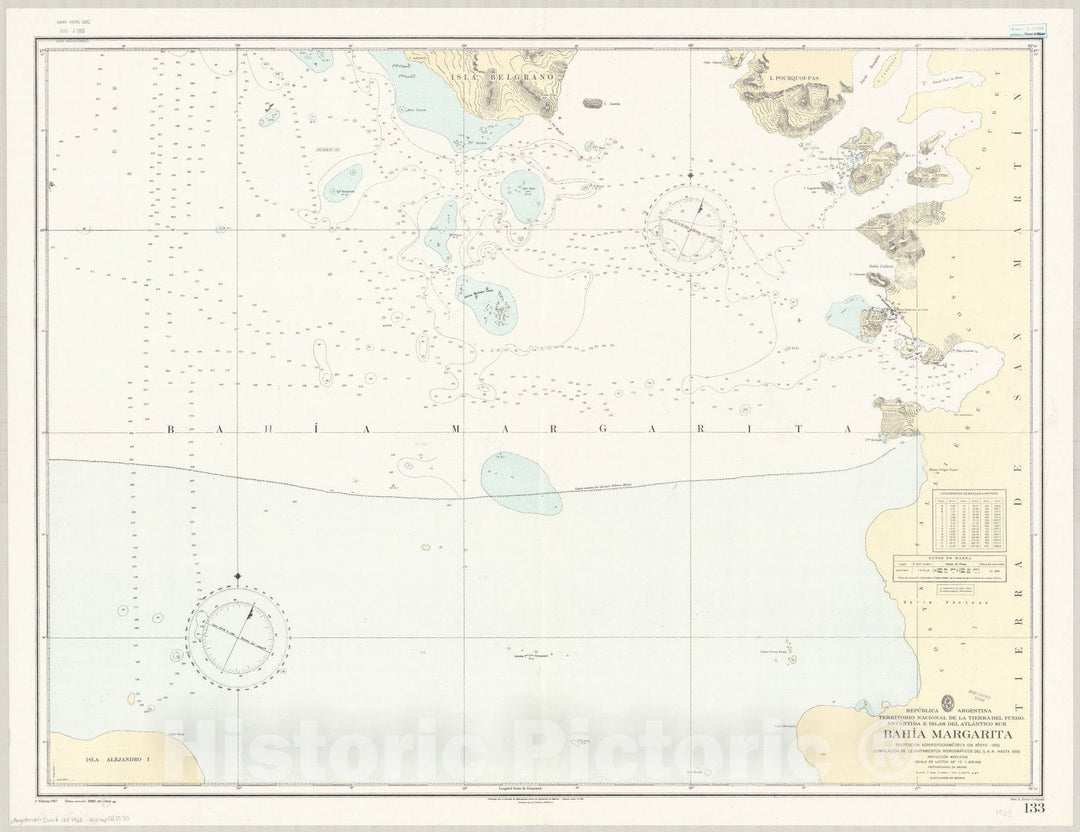 Historic Map : Marguerite Bay 1963, Republica Argentina, Territorio Nacional de la Tierra del Fuego, Antartida e Islas del Atlantico Sur, Bahia Margarita , Antique Vintage Reproduction