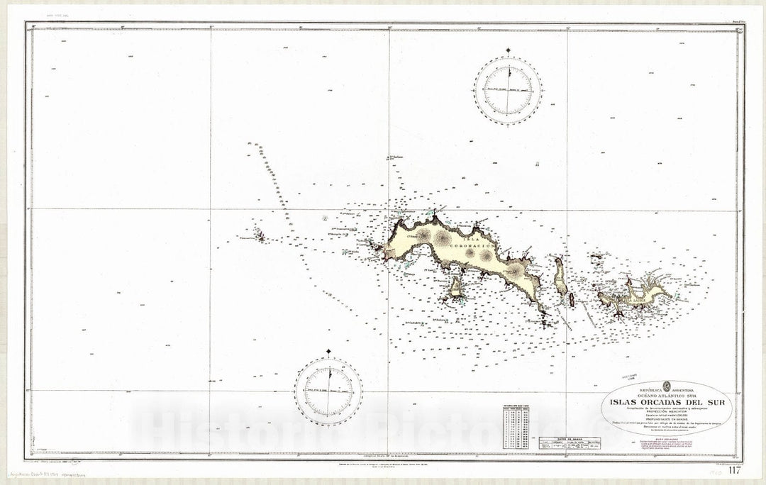 Map : South Orkney Islands 1964 2, Republica Argentina, Oceano Atlantico Sur, Islas Orcadas del Sur , Antique Vintage Reproduction