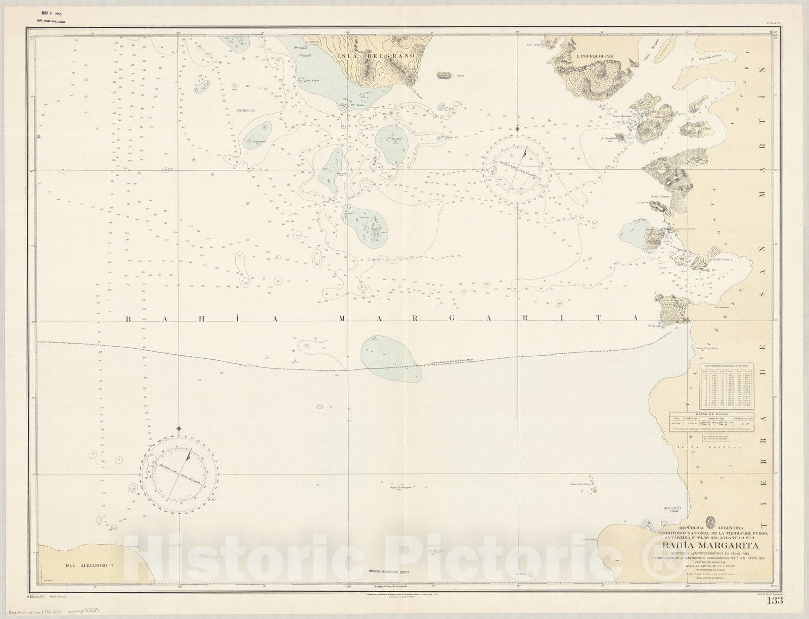 Historic Map : Marguerite Bay 1957, Republica Argentina, Territorio Nacional de la Tierra del Fuego, Antartida e Islas del Atlantico Sur, Bahia Margarita , Antique Vintage Reproduction