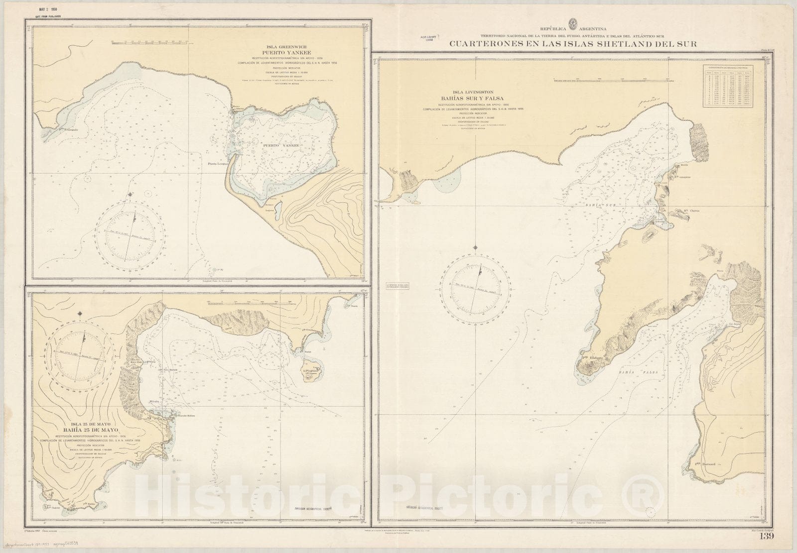 Map : South Shetland Islands 1957, Republica Argentina, Territorio Nacional de la Tierra del Fuego, Antartida e Islas del Atlantico Sur, Antique Vintage Reproduction