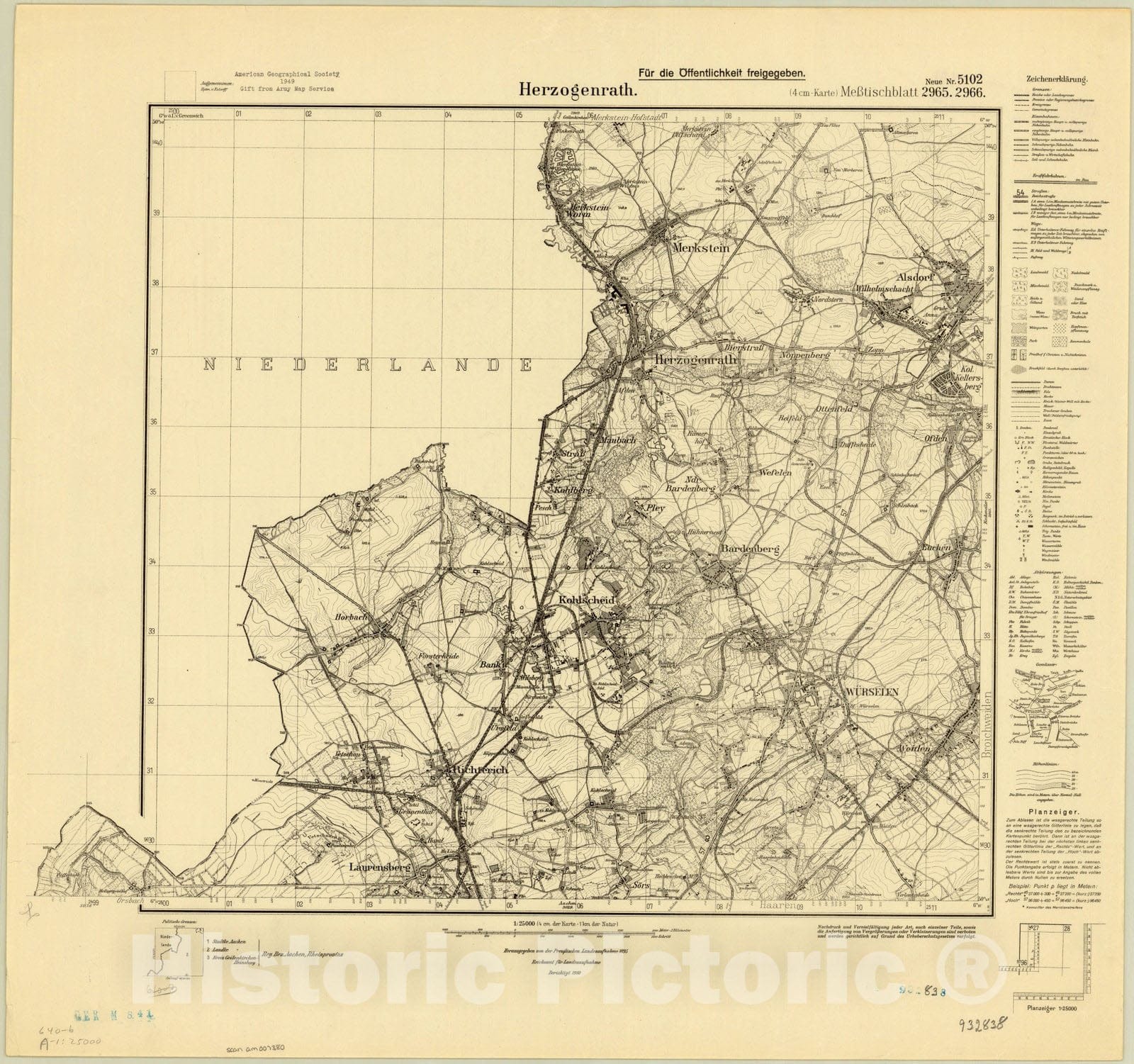 Map : Herzogenrath, Germany 1910, Topographische Karte 1:25 000 , Antique Vintage Reproduction