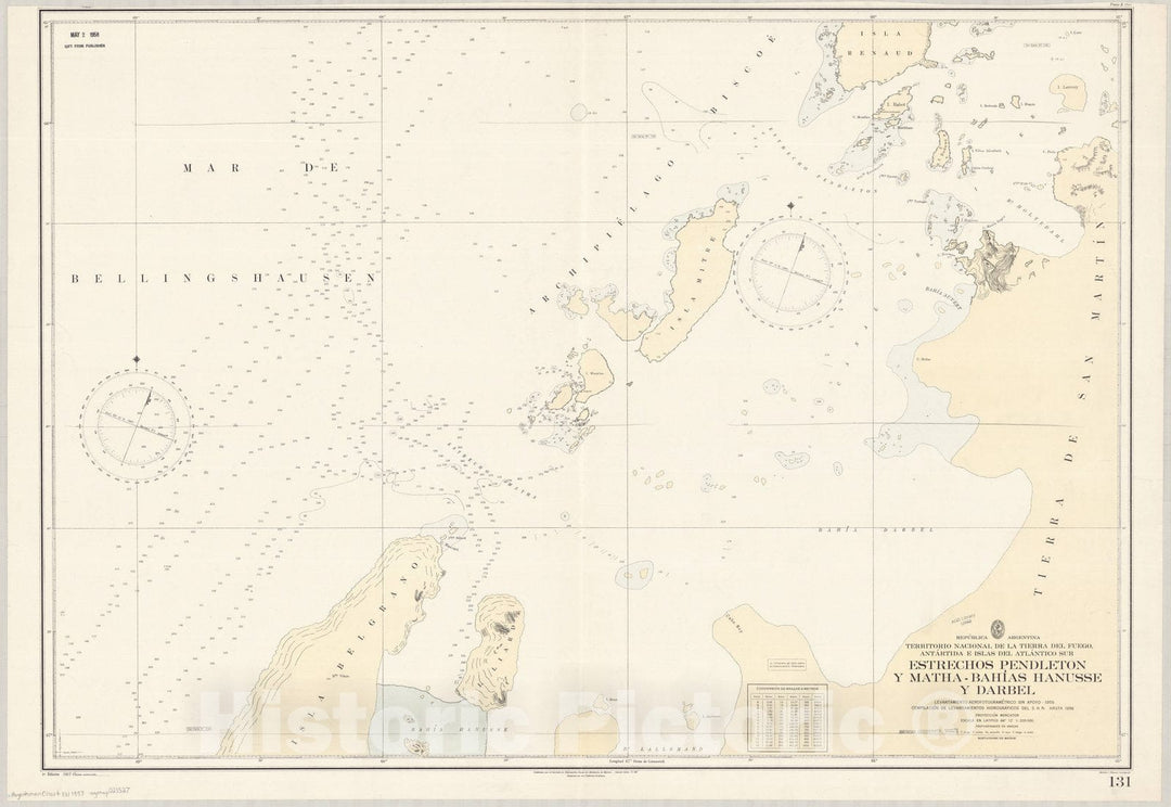 Map : Palmer Land 1957, Republica Argentina, Territorio Nacional de la Tierra del Fuego, Antique Vintage Reproduction