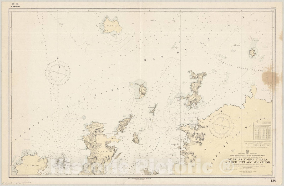 Historic Map : Graham Land 1957, Republica Argentina, Territorio Nacional de la Tierra del Fuego, Antartida e Islas del Atlantico sur, de Islas Torre y Baja a Archipielago Melchior