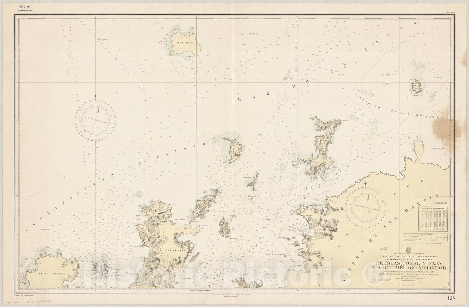 Historic Map : Graham Land 1957, Republica Argentina, Territorio Nacional de la Tierra del Fuego, Antartida e Islas del Atlantico sur, de Islas Torre y Baja a Archipielago Melchior