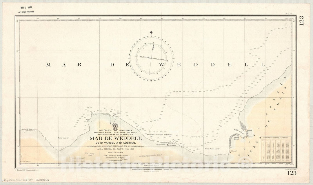 Historic Map : Tierra del Fuego 1957, Republica Argentina, Territorio Nacional de la Tierra del Fuego, Antartida e Islas del Atlantico Sur, Mar de Weddell de Ba. Vahsel a Ba. Austral