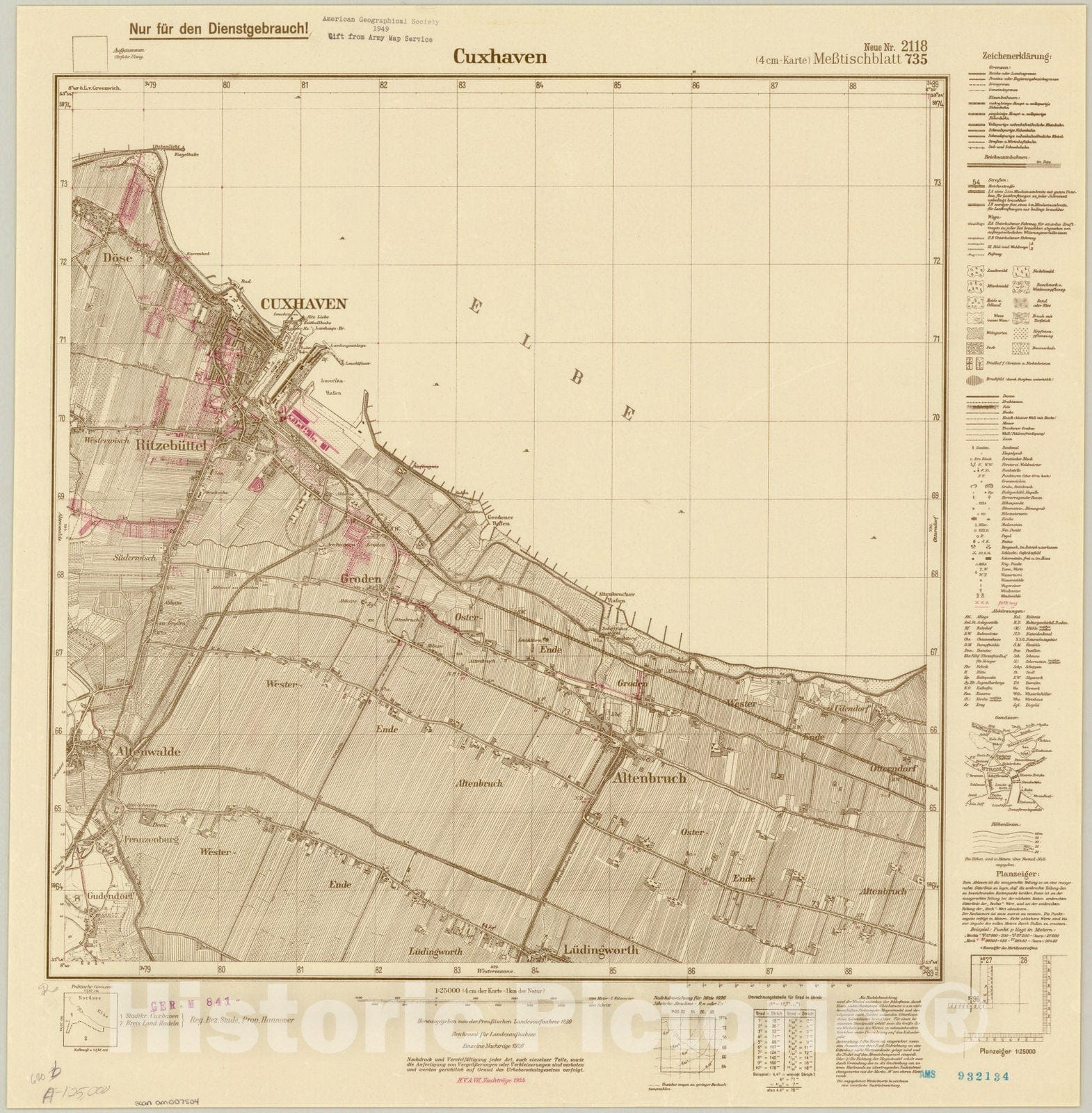 Map : Cuxhaven, Germany 1944, Topographische Karte 1:25 000, Antique Vintage Reproduction