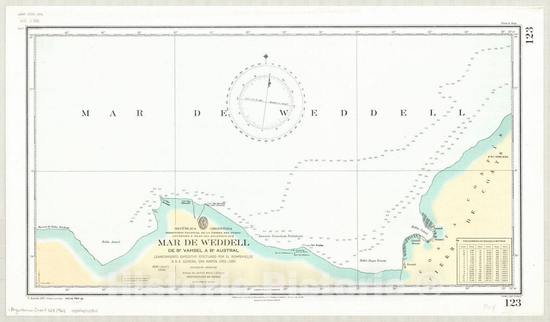 Historic Map : Weddell Sea 1964, Republica Argentina, Territorio Nacional de la Tierra del Fuego, Antartida e Islas del Atlantico Sur, Mar de Weddell de Ba. Vahsel a Ba. Austral