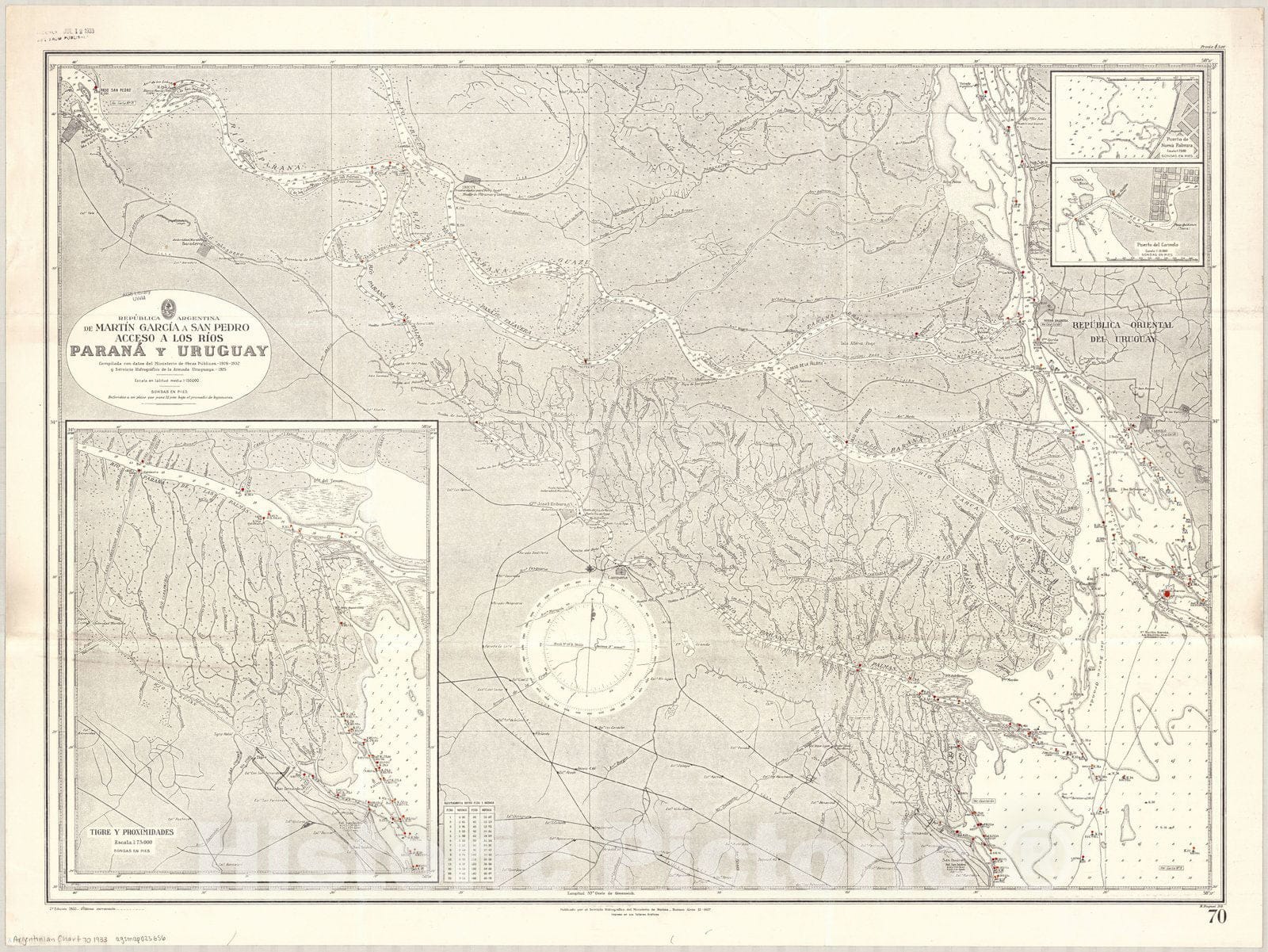 Map : Uruguay River 1933, Republica Argentina, de Martin Garcia a San Pedro, accesso a los Rios Parana y Uruguay , Antique Vintage Reproduction