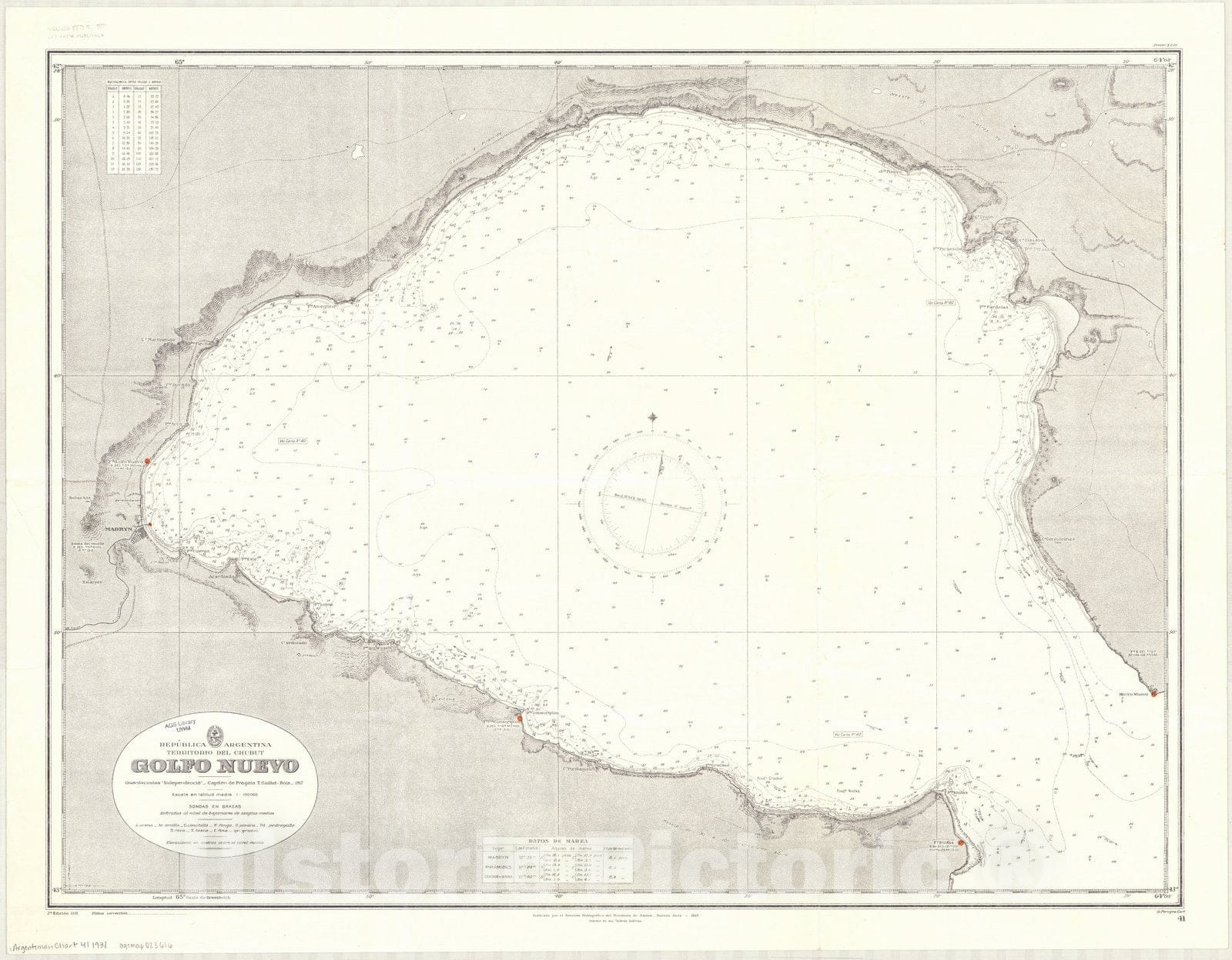 Map : Argentina coast 1931, Republica Argentina, Territorio del Chubut, Golfo Nuevo , Antique Vintage Reproduction