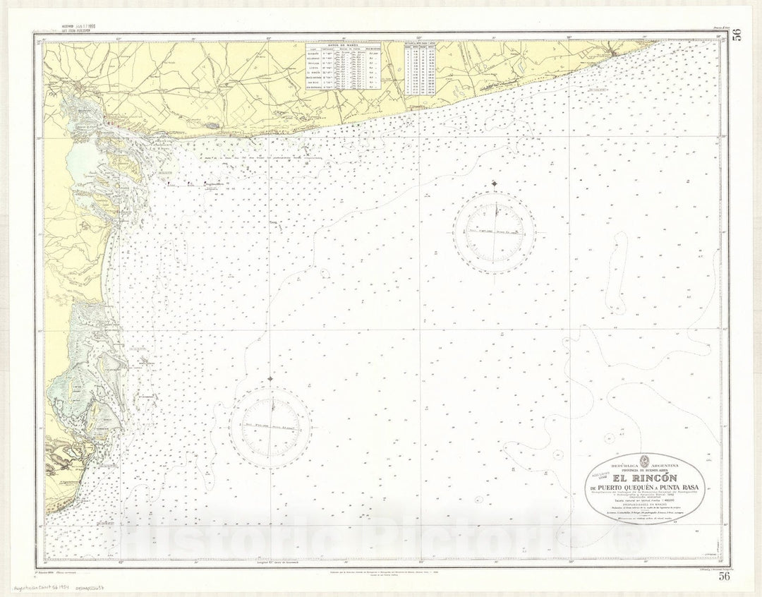 Map : Quequen, Argentina 1954, Republica Argentina, Provincia de Buenos Aires, el Rincon de Puerto Quequen a Punta Rasa , Antique Vintage Reproduction