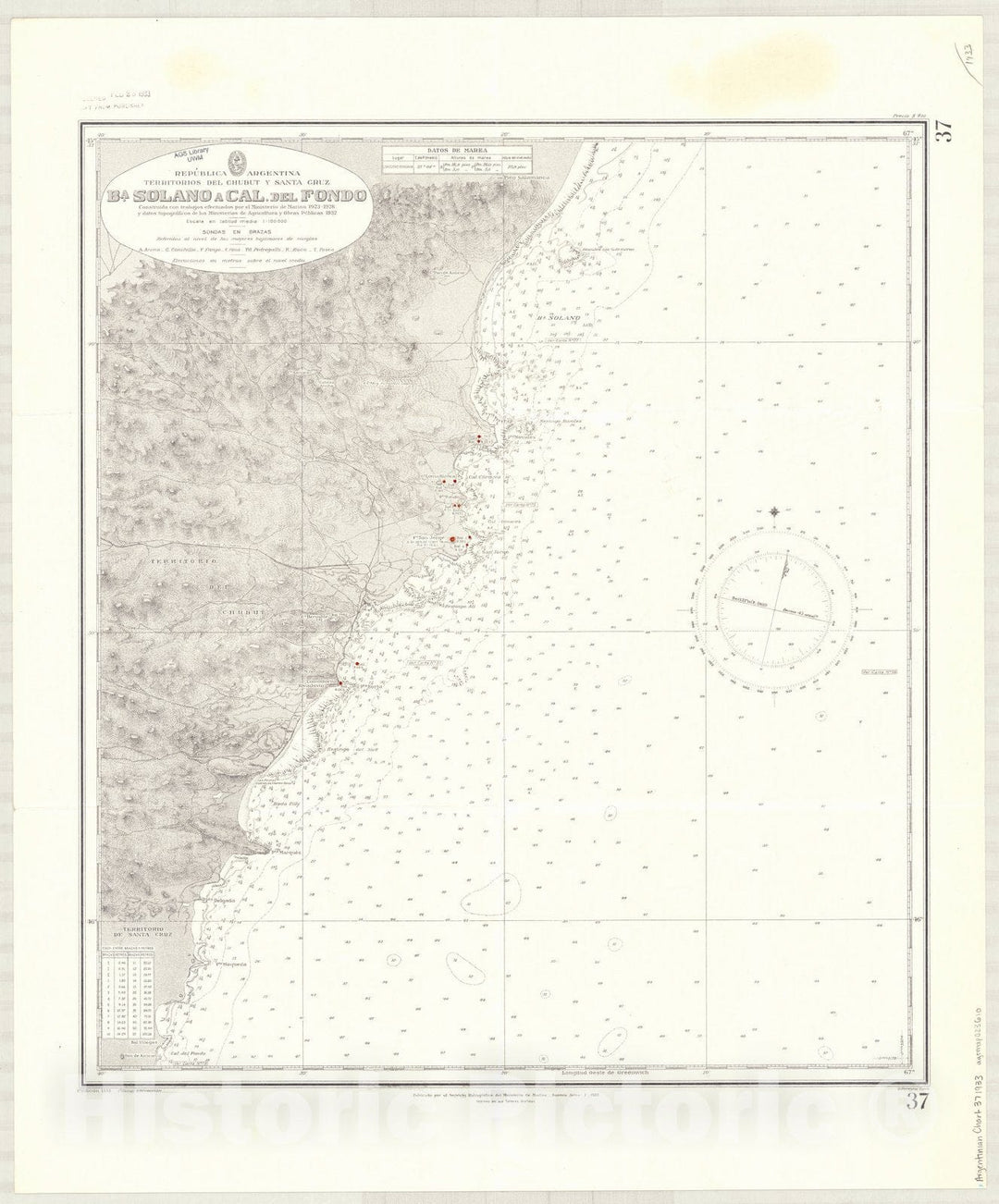 Map : Comodor Rivadavia, Argentina 1933, Republica Argentina, Territorios del Chubut y Santa Cruz, Ba. Solano a Cal. del Fondo , Antique Vintage Reproduction