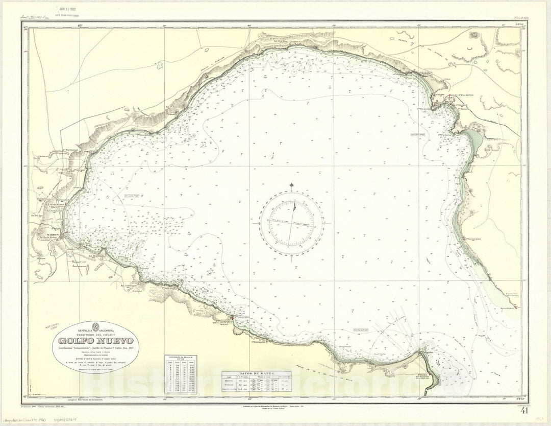 Map : Argentina coast 1960, Republica Argentina, Territorio del Chubut, Golfo Nuevo , Antique Vintage Reproduction