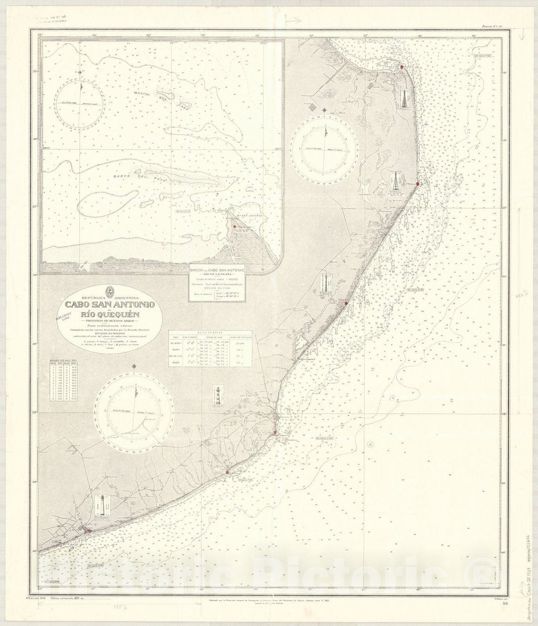 Map : Quequen, Argentina 1929, Republica Argentina, Cabo San Antonio al Puerto Quequen, Provincia de Buenos Aires , Antique Vintage Reproduction