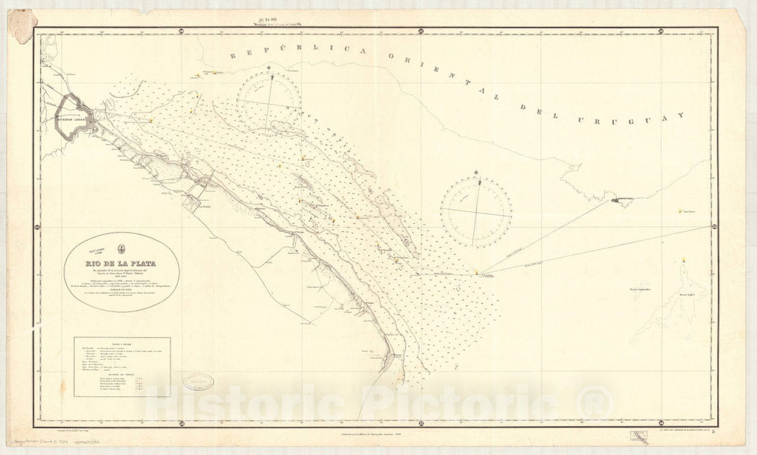 Map : Argentina and Uruguay coast 1904, Rio de la Plata , Antique Vintage Reproduction