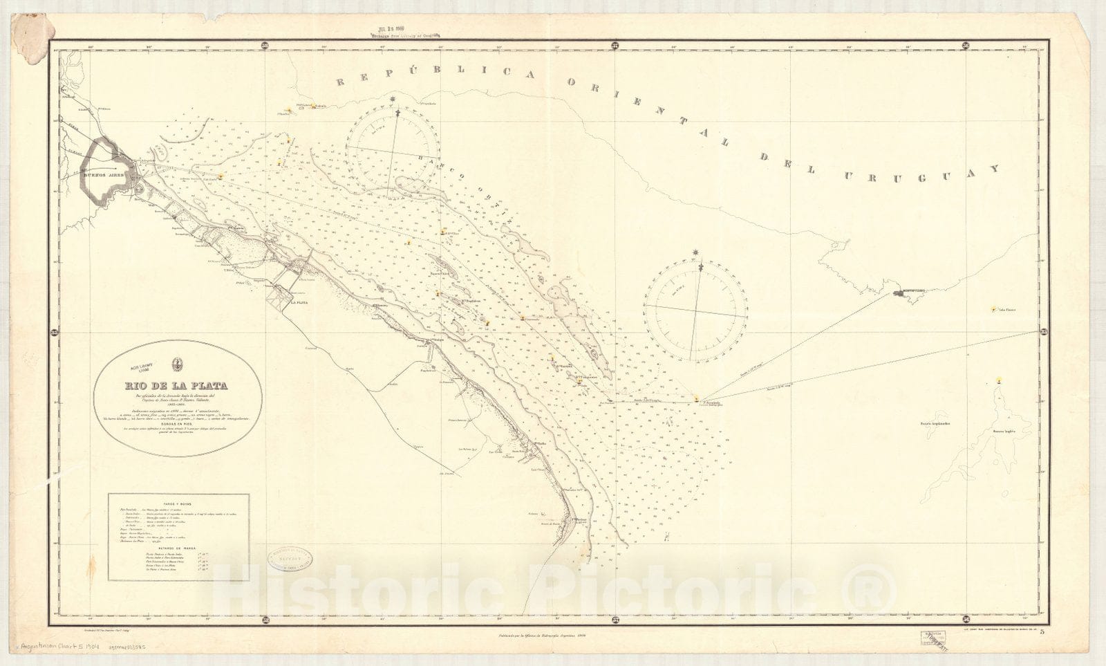 Map : Argentina and Uruguay coast 1904, Rio de la Plata , Antique Vintage Reproduction