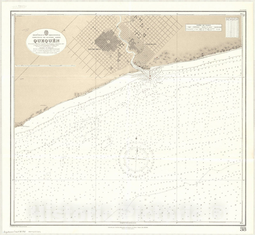 Map : Quequen, Argentina 1935, Republica Argentina, Provincia de Buenos Aires, Quequen , Antique Vintage Reproduction