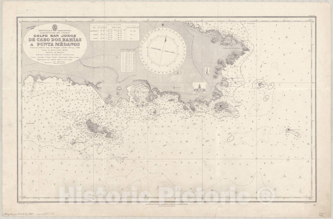 Map : San Jose Bay, Argentina 1927, Republica Argentina, Gobernacion del Chubut, Golfo San Jorge de Cabo dos Bahias a Punta Medanos , Antique Vintage Reproduction