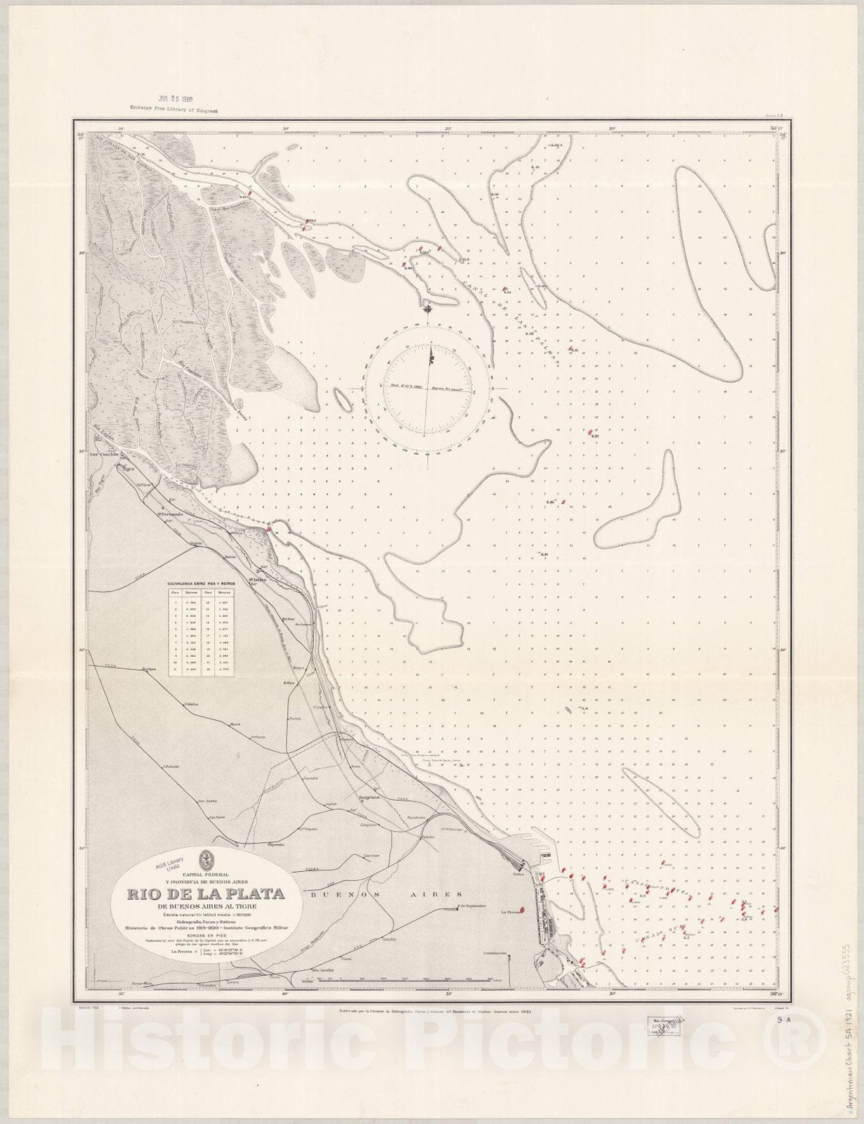 Map : Rio de la Plata, Argentina 1921, Captial Federal y Provincia de Buenos Aires, Rio de la Plata, de Buenos Aires al Tigre , Antique Vintage Reproduction