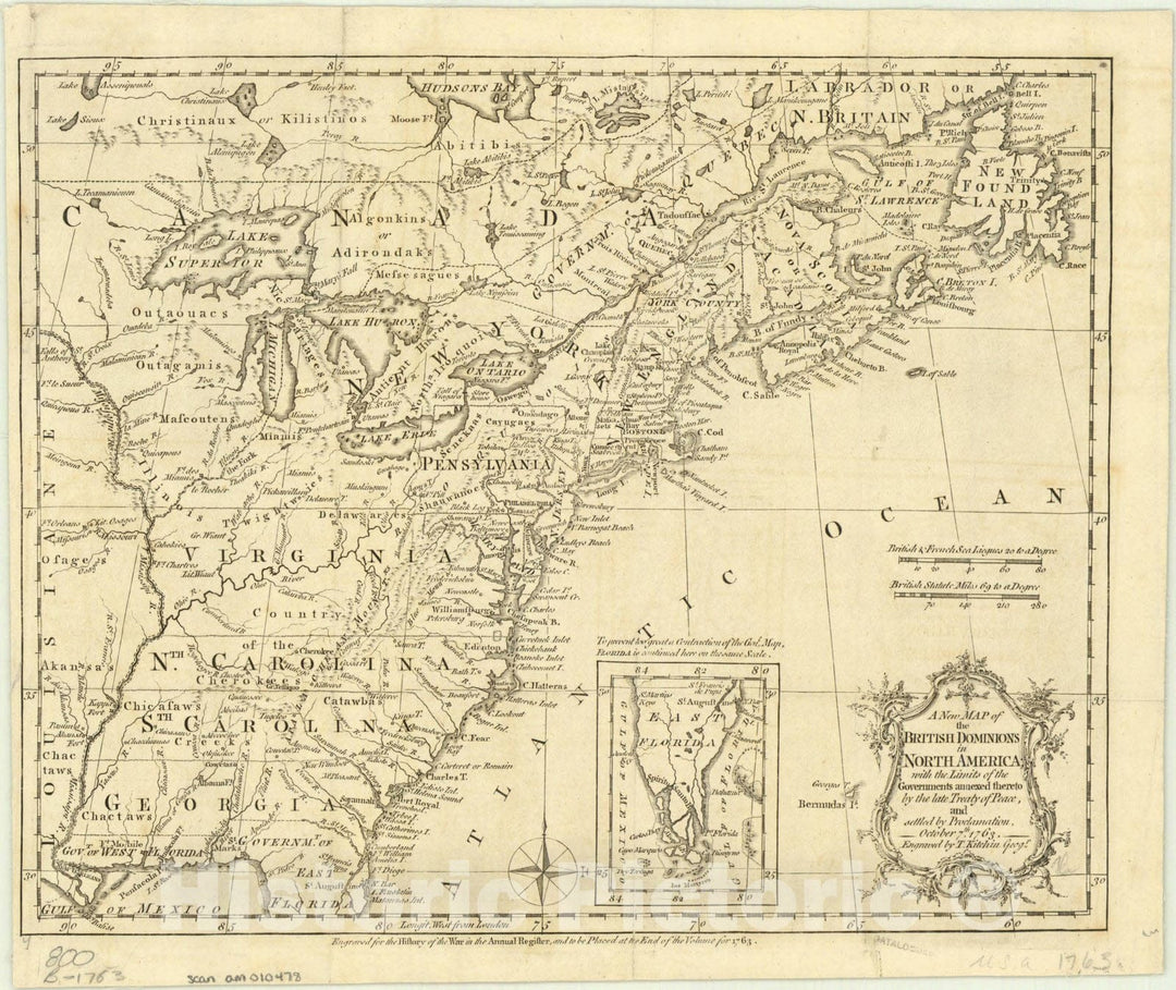 Map : North America 1763 1, Antique Vintage Reproduction