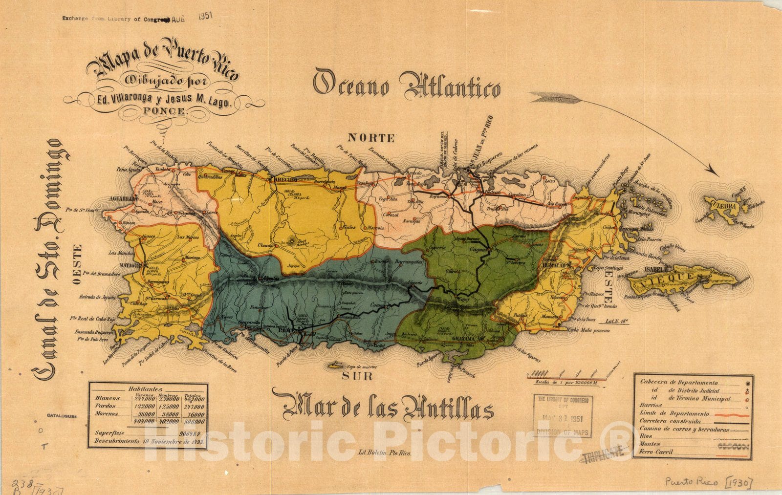 Map : Puerto Rico 1895, Mapa de Puerto Rico , Antique Vintage Reproduction