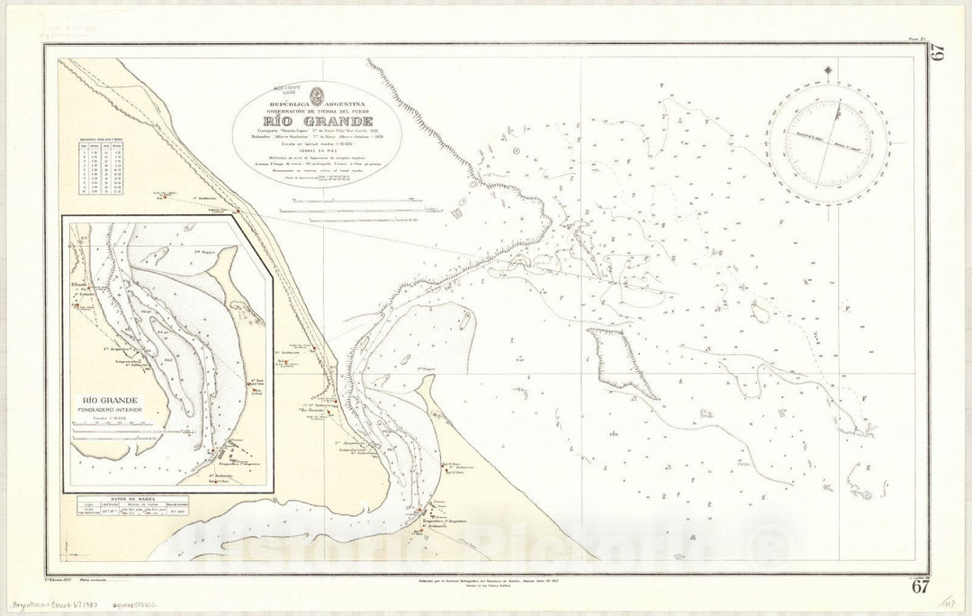 Map : Tierra del Fuego 1937, Republica Argentina, Gobernacion de Tierra del Fuego, Rio Grande , Antique Vintage Reproduction