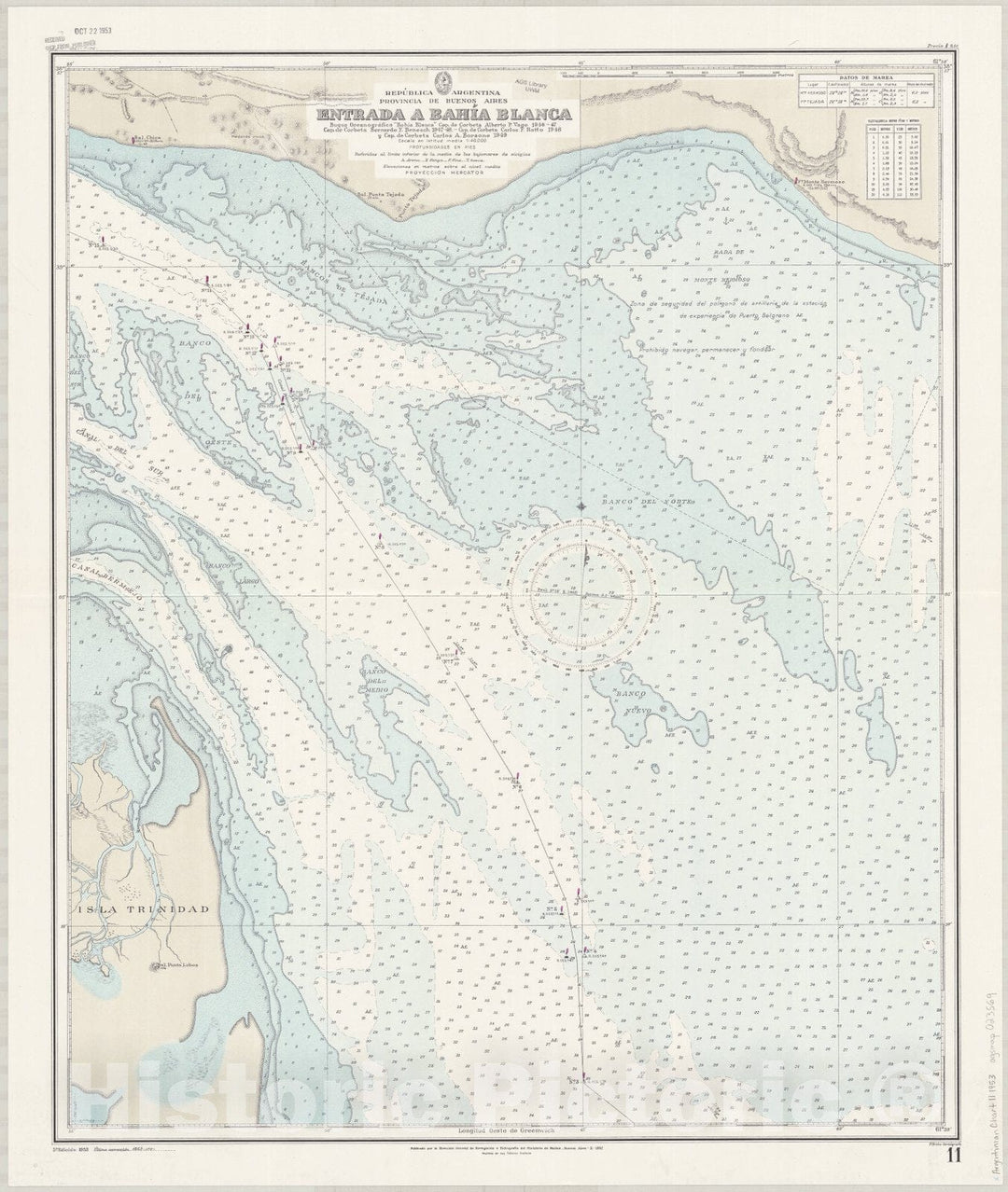 Map : Buenos Aires, Argentina 1953, Republica Argentina, Provincia de Buenos Aires, Entrada a Bahia Blanca , Antique Vintage Reproduction