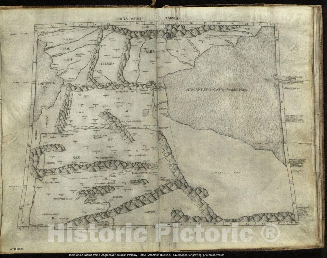 Map : Caucasus & Armenia 1478, Tertia Asiae Tabula.Claudii Ptholemei Alexandrini philosophi Cosmographia.Cosmographia., Antique Vintage Reproduction