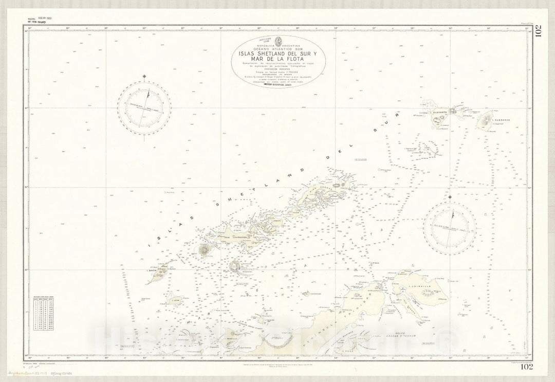 Map : South Shetland Islands, Antarctica 1949, Republica Argentina, Oceano Atlantico Sur, Islas Shetland del Sur y Mar de la Flota , Antique Vintage Reproduction