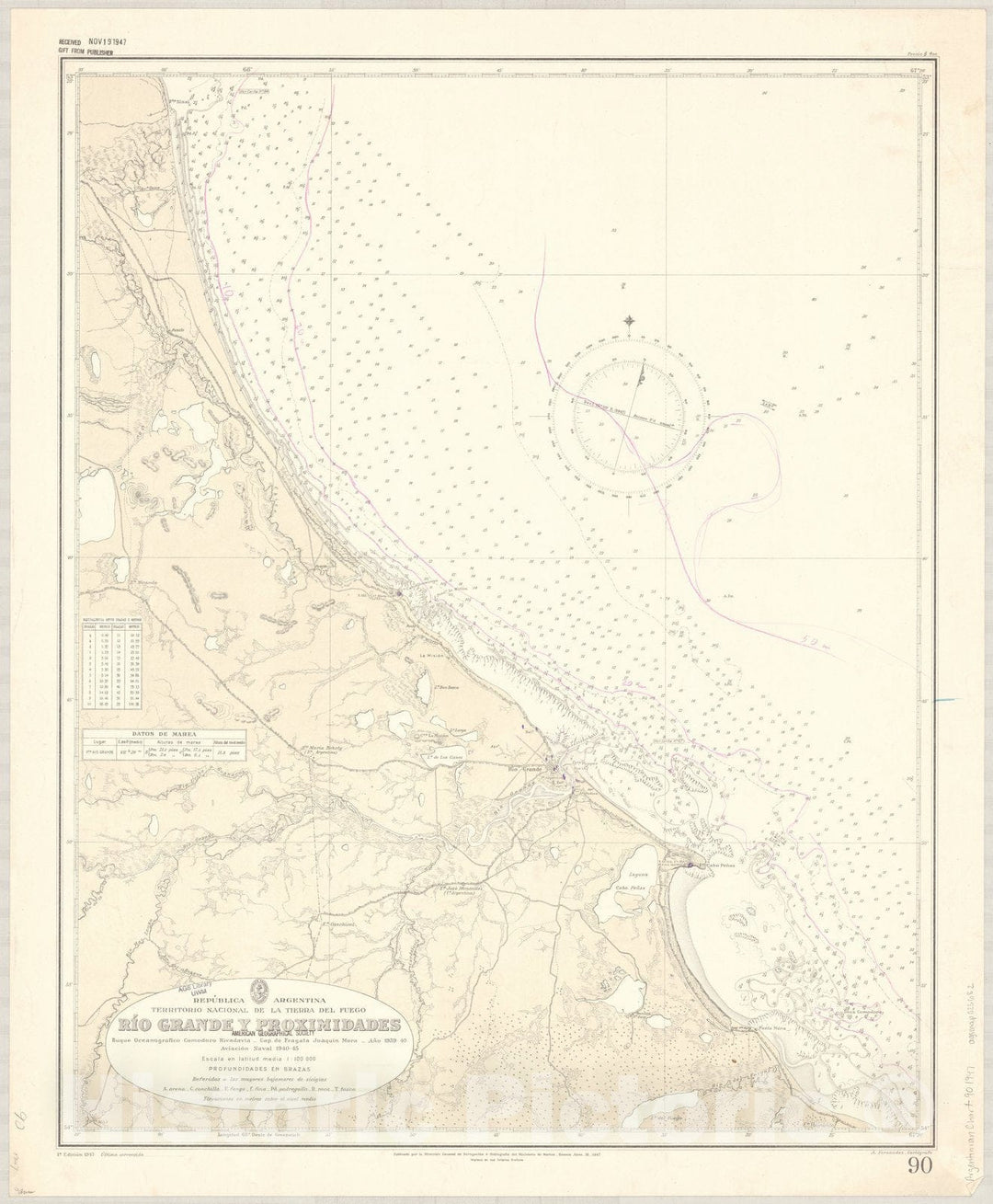 Historic Map : Rio Grande, Tierra del Fuego, Argentina 1947, Republica Argentina, Territorio Nacional de la Tierra del Fuego, Rio Grande y proximidades , Antique Vintage Reproduction