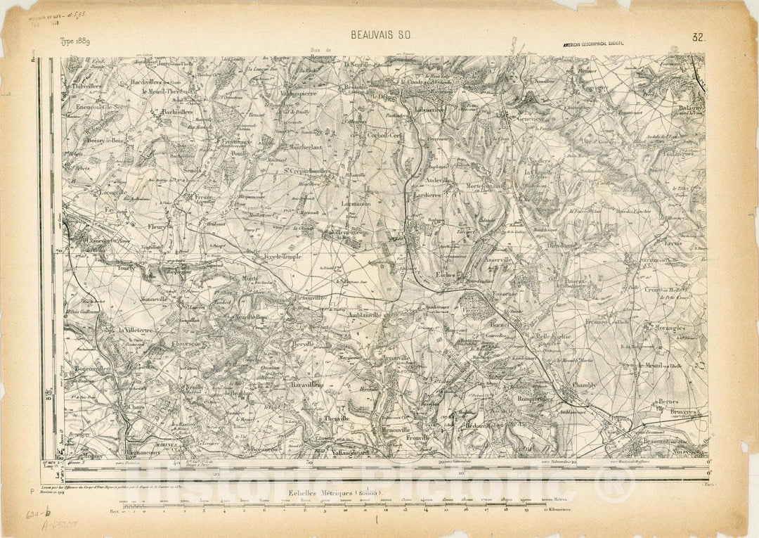 Map : Beauvais S.O., France, [Topographic maps of France], Antique Vintage Reproduction