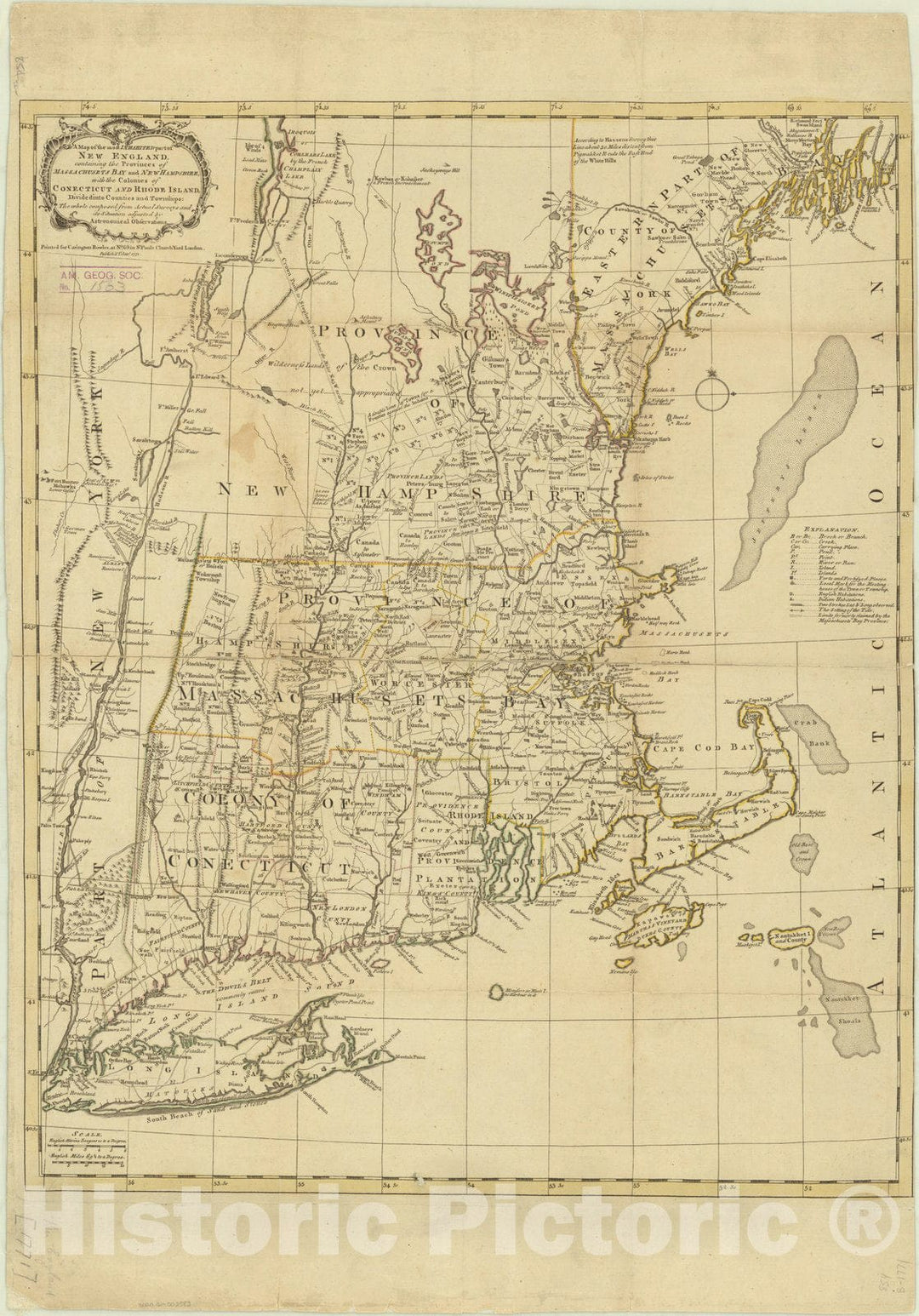 Map : New England 1771, Antique Vintage Reproduction